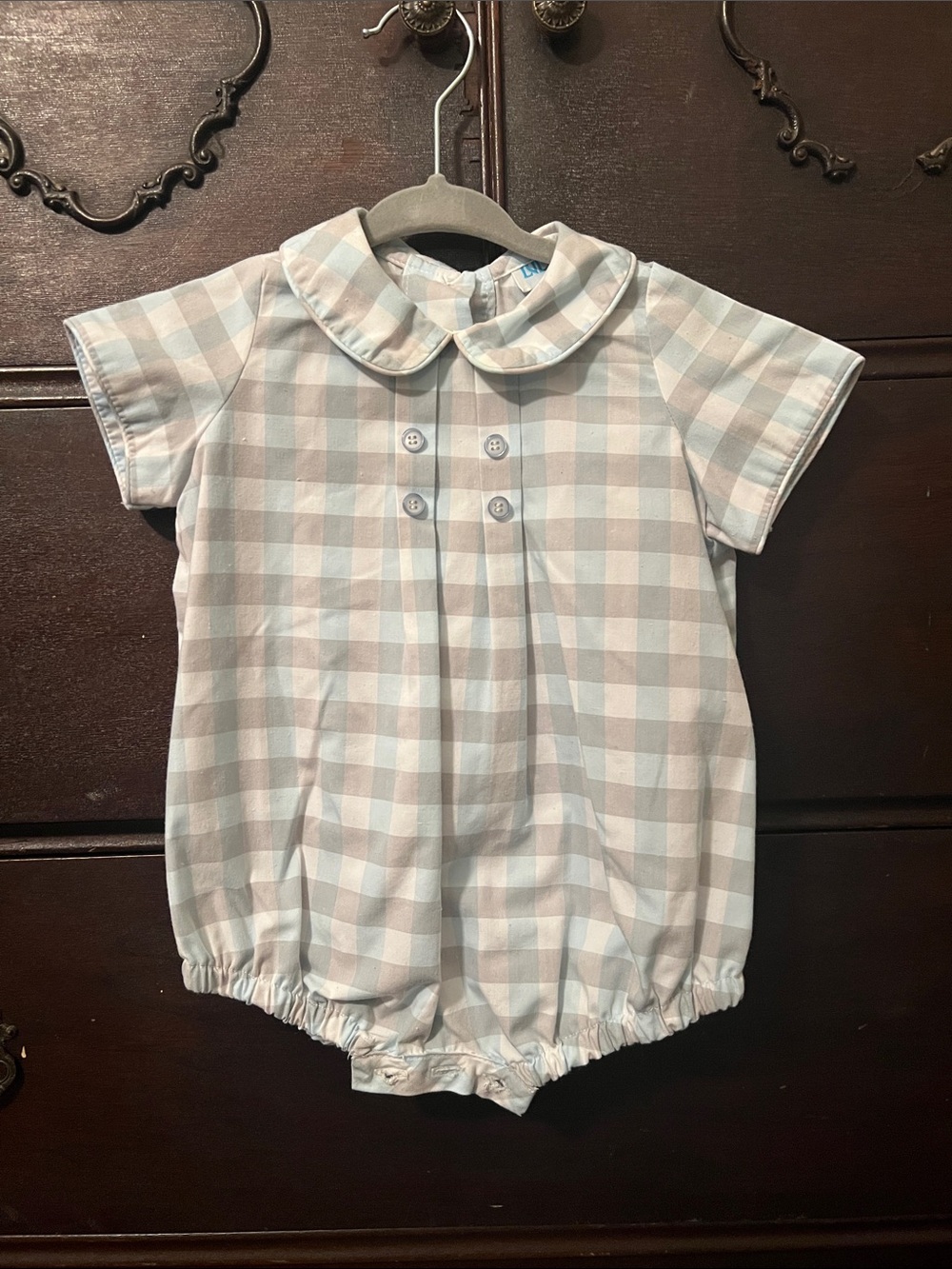 Luli & Me Boys Blue and Grey Gingham Bubble